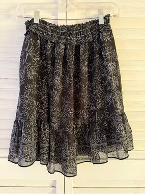 Max Studio Black Floral Print Tiered Skirt